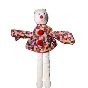 Vintage Eden Toys Stuffed Clown Yellow Yarn Hair 24" Tall Floppy Plush